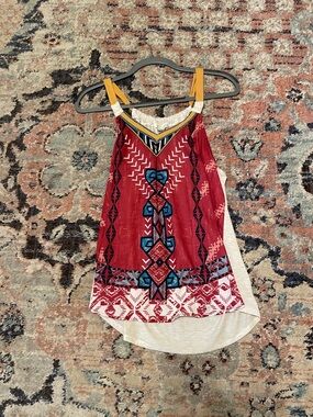 Rewind Red Tribal Print Tank with Mustard Straps